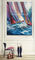 सार पैलेट चाकू नौकायन नाव पेंटिंग, हाथ से चित्रित मोटी तेल कैनवास कला